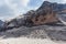 Tilt shift effect of giant boulders expanse at the foot of Tofana summit