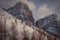 Tilt shift effect of the majestic north face of Mount Pelmo in winter conditions