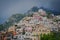 Tilt shift effect of Positano houses in a cloudy day