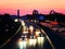 Tilt shift image of the German Autobahn A8 near Augsburg during sunset