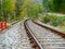 Tilt shift image of winding railroad tracks