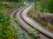 Tilt shift image of winding railroad tracks
