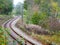 Tilt shift image of winding railroad tracks