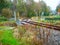 Tilt shift image of winding railroad tracks