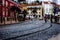 Tilt shift lens effect of old european city architecture. Lisbon, Portugal