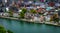 Tilt-shift panoramic aerial view of Namur, spring day