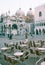Tilt shift photo of cafe near basilica San Marco and Palace of d