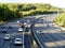 Tilt shift photo of the M25 London Orbital Motorway near Junction 17 in Hertfordshire, UK