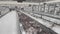 Tilt up old fashioned grocery store interior faded film blurred effect coffin style freezers