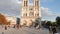 Tilt up shot of the front of Notre Dame Cathedral, Paris