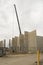 A tilt-up warehouse of prefabricated concrete panels under construction.