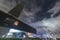 Tilt view of skyline of Hong Kong city from West Kowloon Cultural District