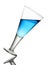 Tilted Wine Glass With Blue Drink on White Background