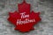 Tim Hortons Maple Leaf logo, Huntsville, Ontario, Canada - 16 October 2022