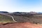 Timanfaya volcanoes park, Lanzarote, Canary Islands, Spain. Unique panoramic view of spectacular lava river flows from huge