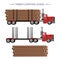 Timber carrying vessel. Special cargo vehicle for timber transportation. Flat vector style