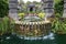 Timber fountain at the garden of Arundel Castle in Arundel, West Sussex, England