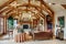 A timber frame home great room.