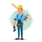 Timber Frame House Construction Worker Vector. Construction Worker On Framing A Building. Isolated Flat Cartoon