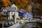 Timber framing building of hotel Prague in small town near to the German border, Hrensko, Bohemian Switzerland National Park,