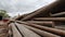 Timber industry. Close up view of A old stack of logs. A part of the trunk of a tree that has been cut off. Close up