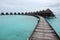 Timber pathway to bungalow at Thulhagiri Island