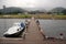 Timber pier with boat