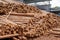 Timber piled in a lumber yard, dry wood material