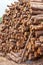 Timber piled in a lumber yard, dry wood material