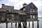 Timber stilt house sits over water at Seaport Village in San Diego, California