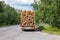 Timber truck with a forest rides on the highway with cargo