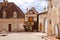 Timbered house on a quaint street in Burgundy, France