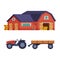 Timbered Red Barn or Granary for Crop Storage and Tractor Vector Set