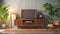 Time Capsule: Embracing the Nostalgic Ambiance of a Wooden TV in a 60s Interior. Generative AI