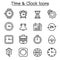 Time & clock icon set in thin line style