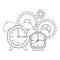 Time clocks watch alarm cartoon in black and white