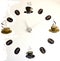 Always is time for coffee. painted wall clock with coffee beans and cups