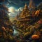 Time Concept. Original digital artwork of a dreamy surreal landscape. Digital illustration. CG Artwork Background