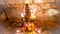 At The Time Of Diwali, For Lakshmi Worship, The Kept Sweets And `Diyas` Lamps. Different  Angle Shot And Background Blur.