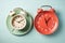 Time-Duo Dining: A visual representation of a plate featuring two alarm clocks, emphasizing the dual aspect of timing in