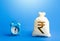 Time and indian rupee money bag. Loans, mortgages. Deposits, savings. Retirement funds