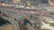 Time lapse, aerial view of intensive traffic on flyover, railway