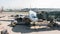 Time-lapse of airplane docking at airport terminal gate, loading luggage prepare to departure. Plane transit, take off operation