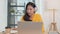 Time-lapse of Asian woman work at home using laptop computer online video call meeting