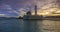 Time-lapse of beautiful floating mosque at Pangkor Island during sunrise.