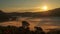 Time lapse of beautiful nature scene of sunrise morning sky over misty mountains and the flow of â€œsea of fog