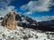 Time lapse of clouds moving around Cinque Torri on a on a beautiful sunny day, Cortina d`Ampezzo, Dolomites, Italy