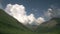 Time lapse clouds moving over highland forest. Foggy morning landscape at mountains.