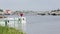 Time Lapse Floating village and selling motorboat on Bassac river in Chau Doc town, Vietnam