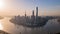 Time-lapse or Hyper-lapse Aerial View of Oriental Pearl Tower Financial District Pudong on Early Morning.